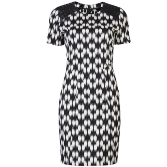 Like New Yigal Azrouël Jet Black and Bone Ikat Print Dress Size - 4 - Picture 2 of 16